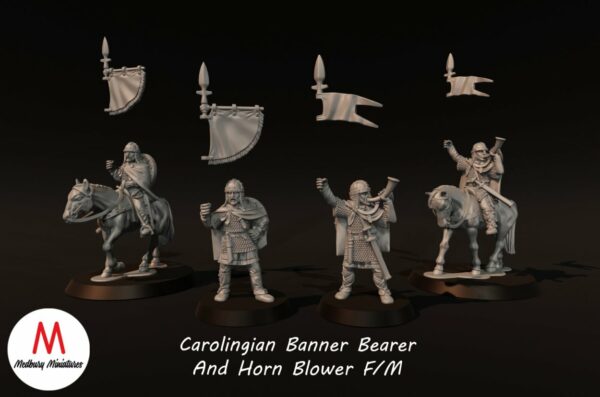 Medieval - Carolingian Banner Bearer And Horn blower